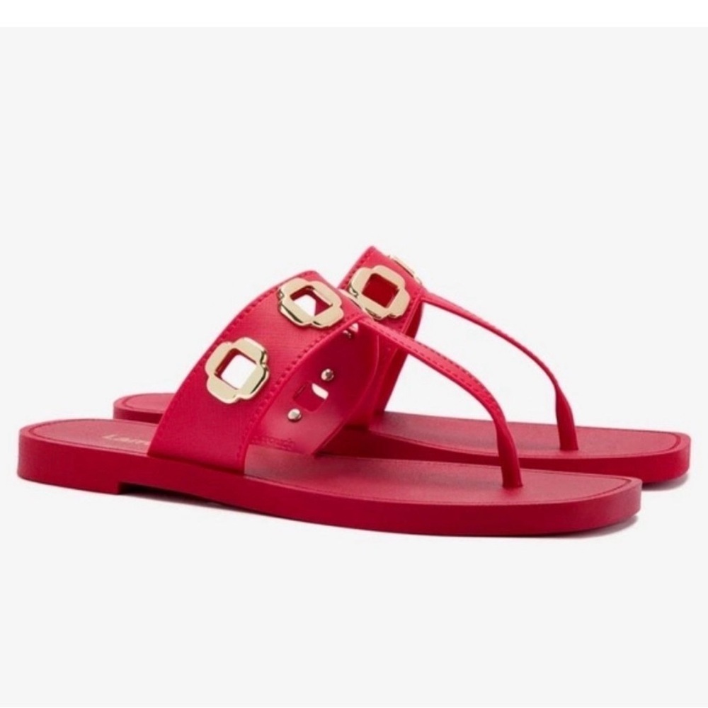 LARROUDE Milan Grommet Thong Sandals Women's SIZE 6/7 Jelly Scarlet Red
